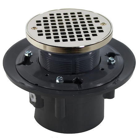 Jones Stephens 4in. Heavy Duty PVC Drain Base with 3in. Plastic Spud and 6in. Polished Brass Strainer with Ring D49209